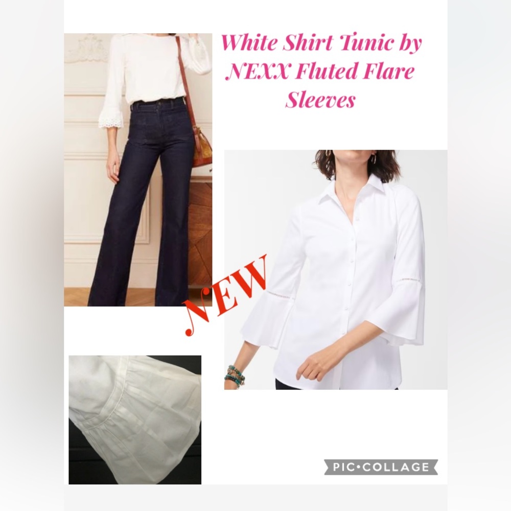 NEW White Shirt Tunic by NEXX Fluted Flare Sleeves/condition
